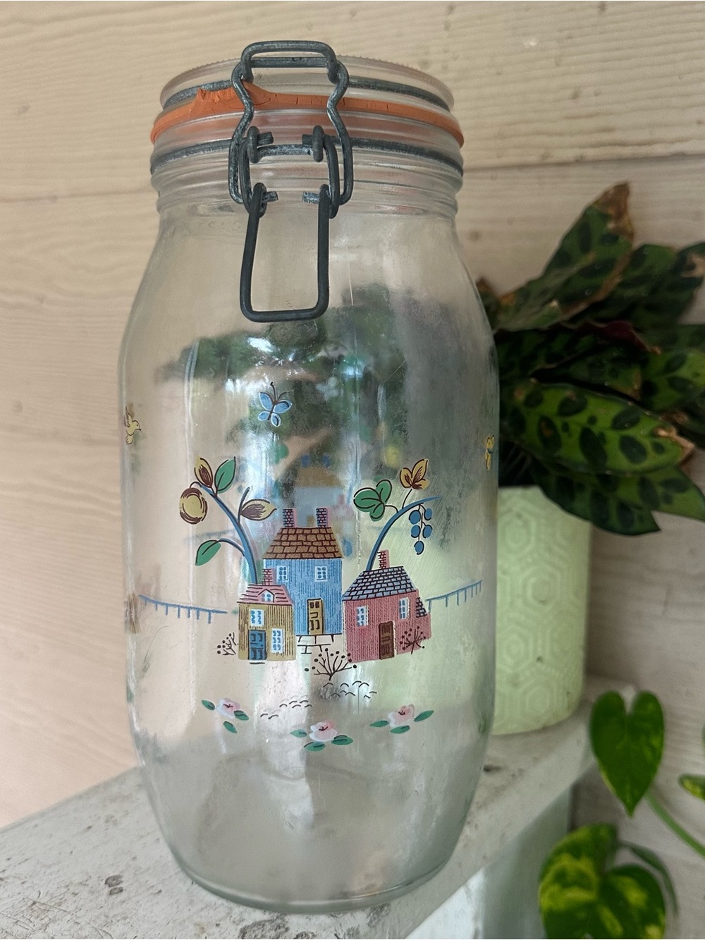Vintage ARC France Heartland 2 Liter Glass Jar Canister country farm wire lid